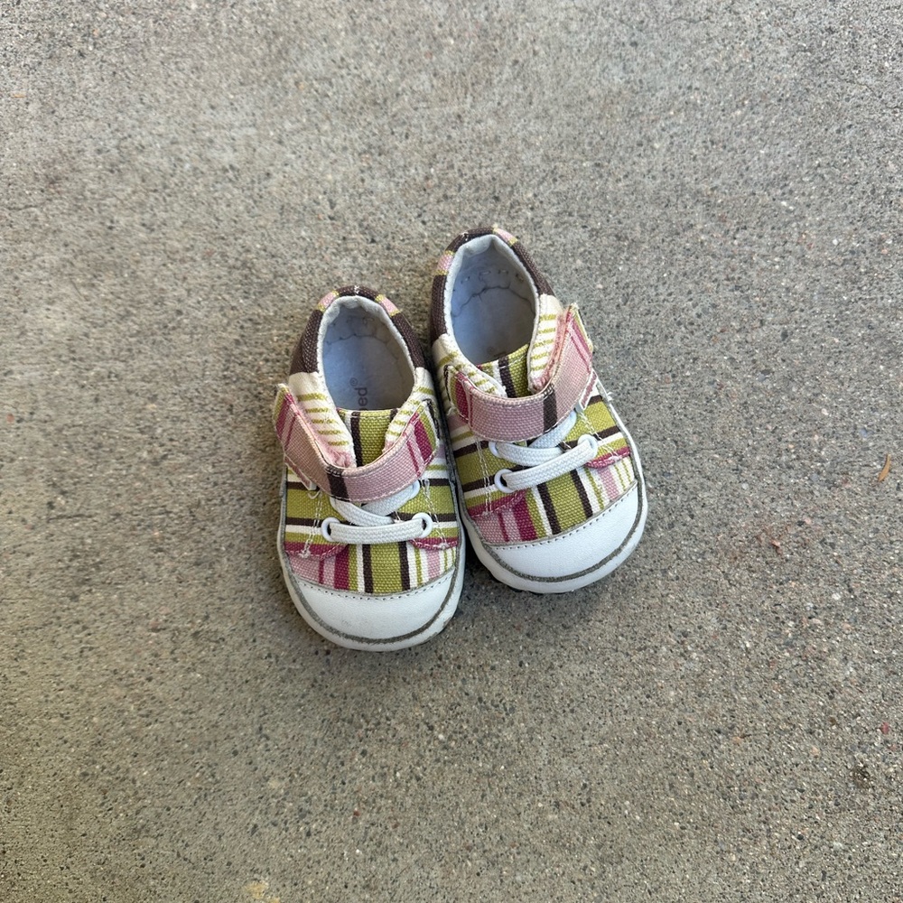 pediped Pink and Yellow Striped Baby Shoes